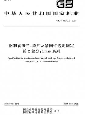 鋼制管法蘭、墊片及緊固件選用規(guī)定 第2部分：Class系列國標/T 43079.2-2023